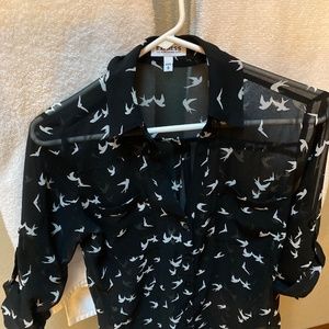 Express Portofino Button Down Blouse Medium Black/White